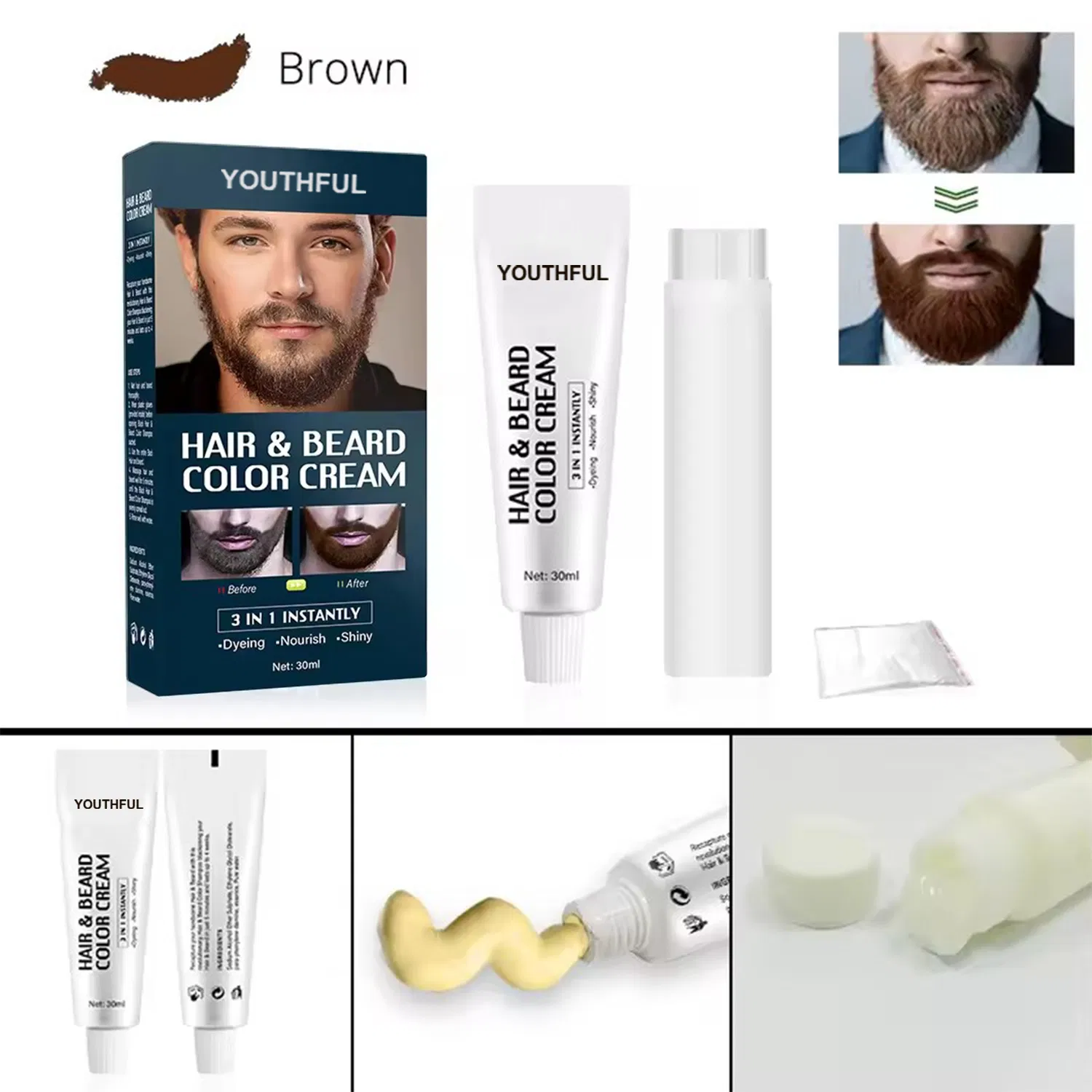 Permanent Organic Hair Magic Dye Beard Color for Men