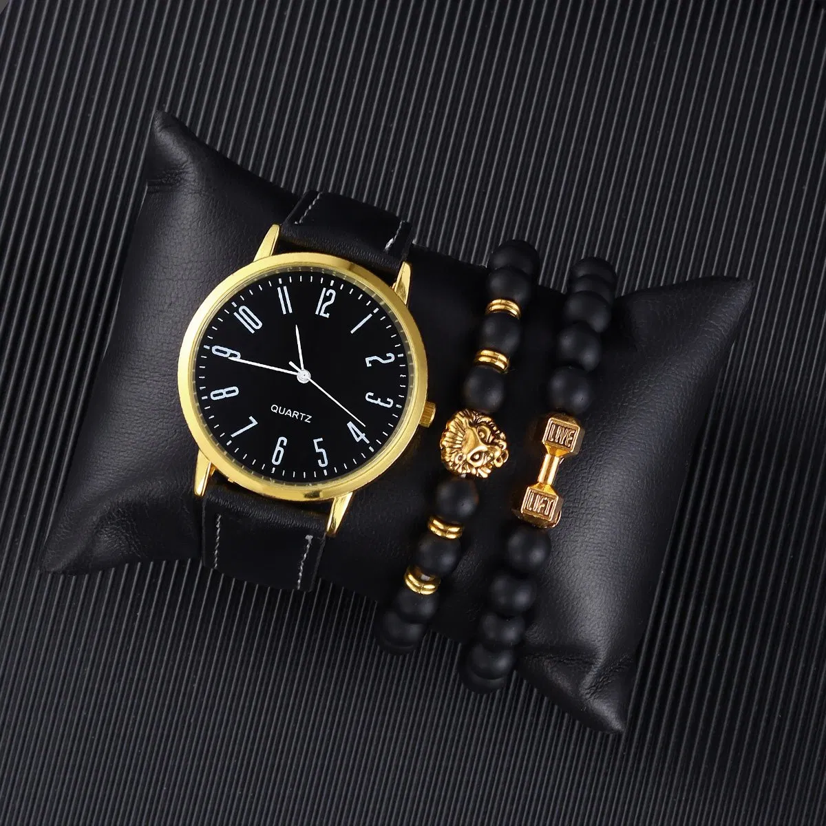 3-Piece Men's Digital Watch and Beaded Bracelet Set