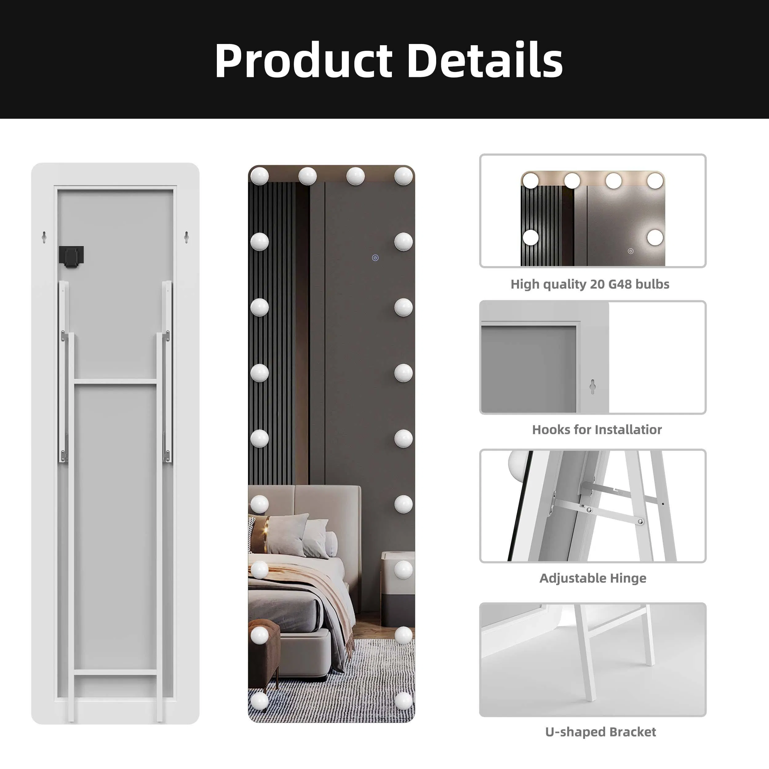 Professional Wall-Mounted LED Vanity Mirror - Modern Vertical Dressing Table for Salon & Home Use - Hollywood Style Wholesale Makeup Mirror