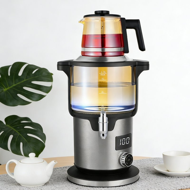 Professional Cordless Electric Samovar Turkish Tea Maker Glass Teapot 1.1L+4.5L Double Kettles Keep Warm 360rotational Base