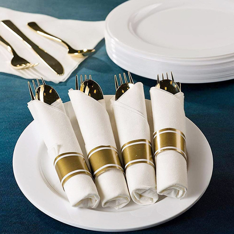Disposable Flatware Plastic Spoons Forks Knives Cutlery Set with Napkin