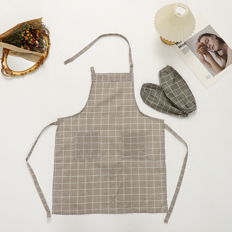 Household Fashion Cooking Waistcoat Long Sleeve Factory Wholesale Checkered Full Body Apron