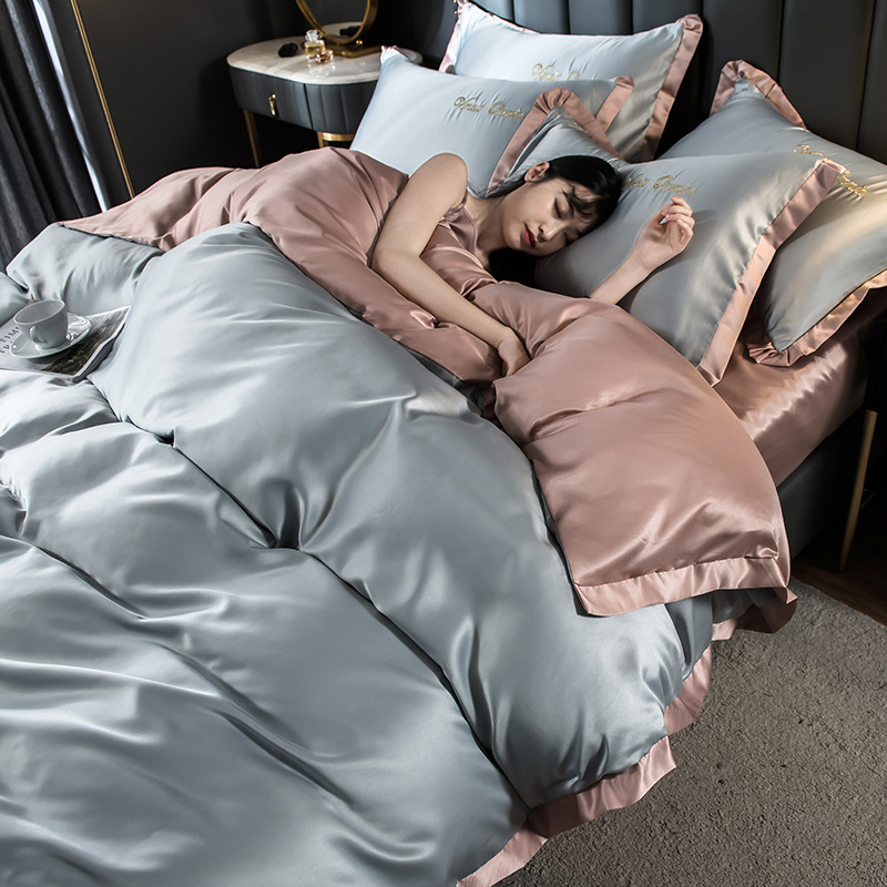 Silky Satin Duvet Cover Home Bedding Set, with Zipper Closure