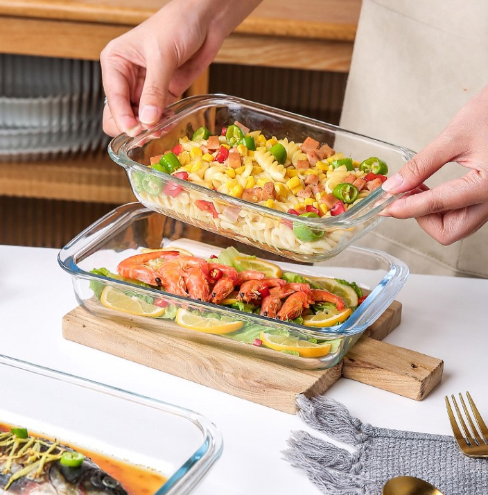 Rectangular Heat-Resistant Microwave Ovens Salad Fins High Borosilicate Glass Plate