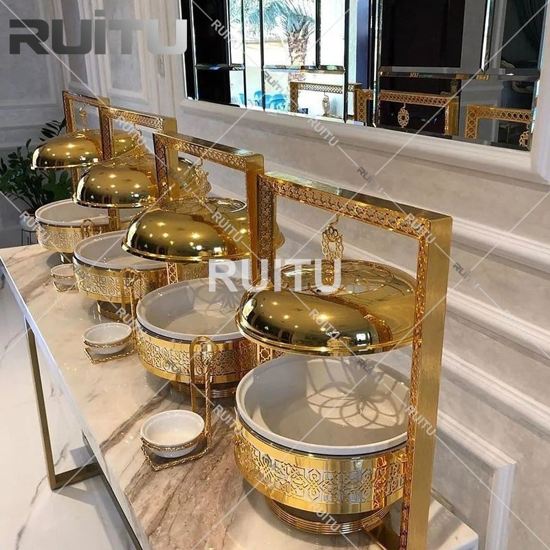 Antique Dish Designs Food Warmer Chauffrandise Chaffing Dish Stainless Steel Cheffing Dishes Gold Buffet Fancy Hanging Lid Chaffer Dishes for Catering