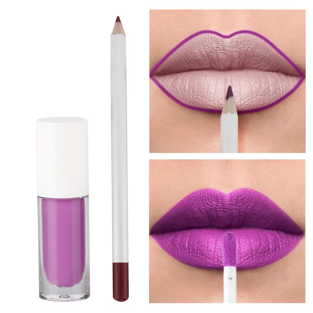 Hot Sell Private Logo 2 in 1 Liquid Lipstick and Lip Liner Kit Lipgloss Lipliner Pencil Set