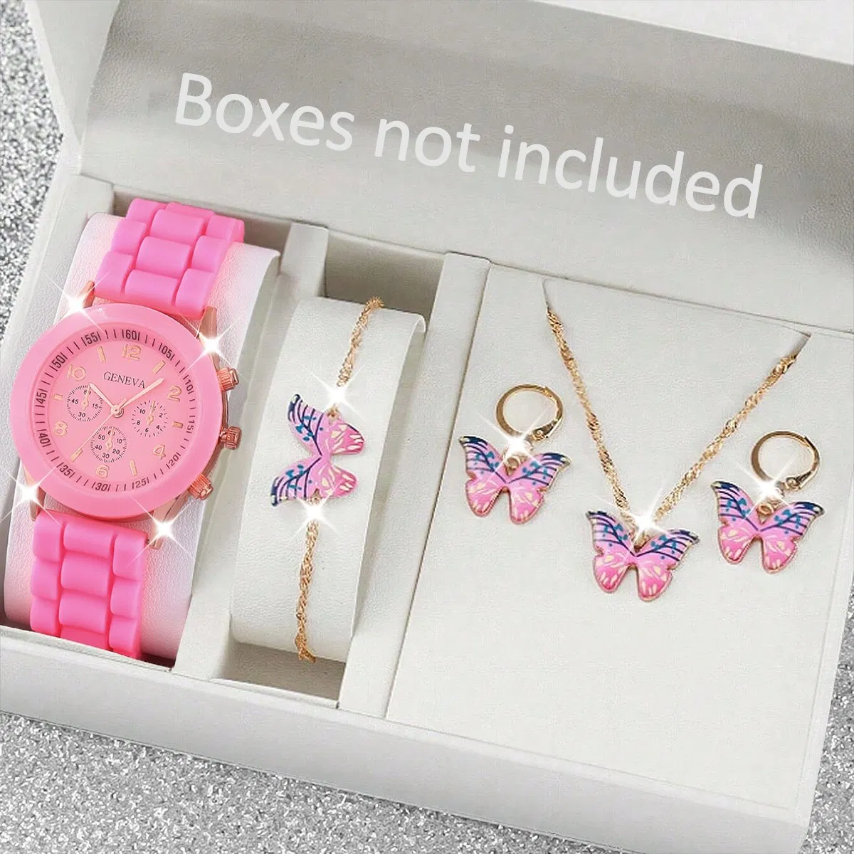 Pink Women's Elegant Watch Set Butterfly Jewelry Pairing/Styling