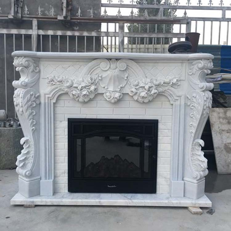 Home Indoor Used Hand Carved White Marble Fireplace Mantel