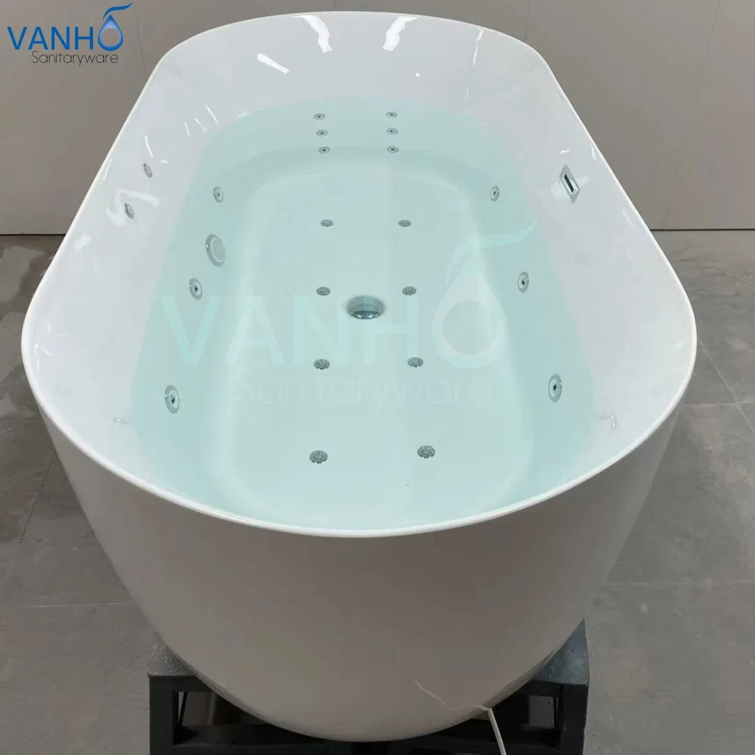 Modern Style Water Massage, LED Bubble Light, Acrylic Freestanding Massage Bathtub