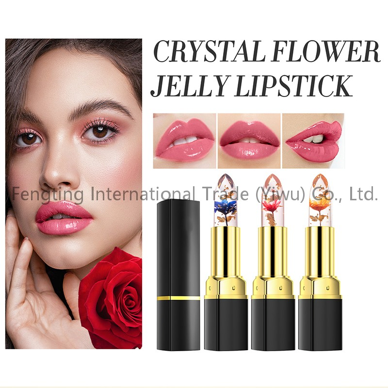 Color-Changing Crystal Jelly Romantic Flower Infused Transparent Long Lasting Temperature for Personalized Shade Lipstick
