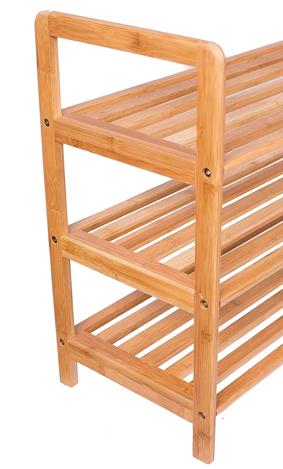 Natural Three-Tier Free Standing Bamboo Shoe Rack with Handles Bamboo Display Rack