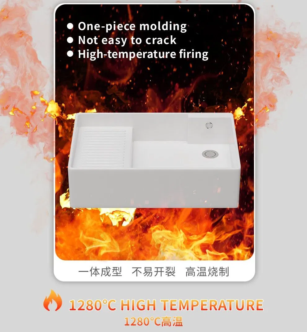 Ceramic Single Basin Square Above-Counter Balcony Sink for Bathroom Washroom for Handwashing Hotel Use Left Right Side Drainage