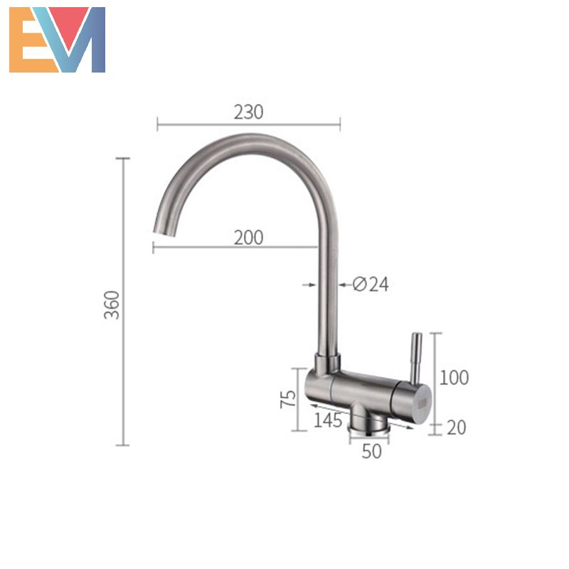 Imitation Porcelain 304 Stainless Steel Single Handle Kitchen Faucet