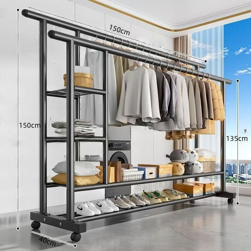 Hot Sale Wholesale Independent White Modern Bedroom Double Pole Cloth Rack