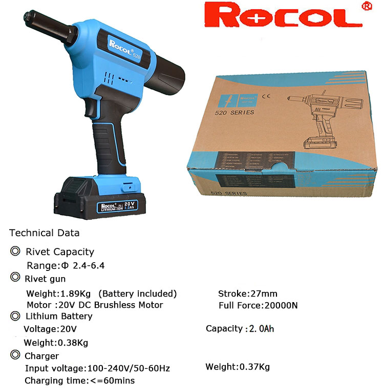 Hot Sale Durable Long Running Time Quick Charge 2.4-6.4 Battery Rivet Tool