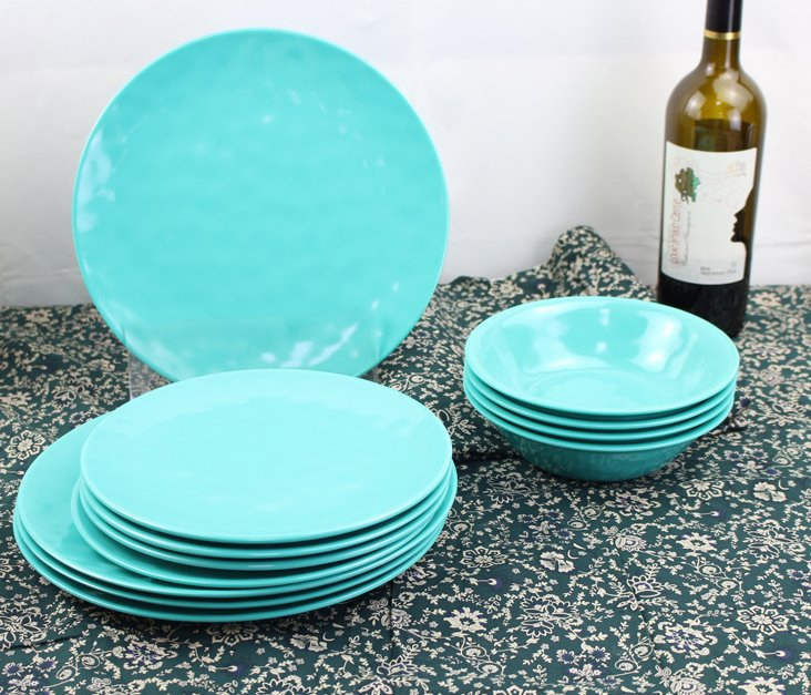Baby Blue Color Home Restauant Use Houseware Solid Color Melamine, Customized Top Grade Plastic Melamine Diner Set