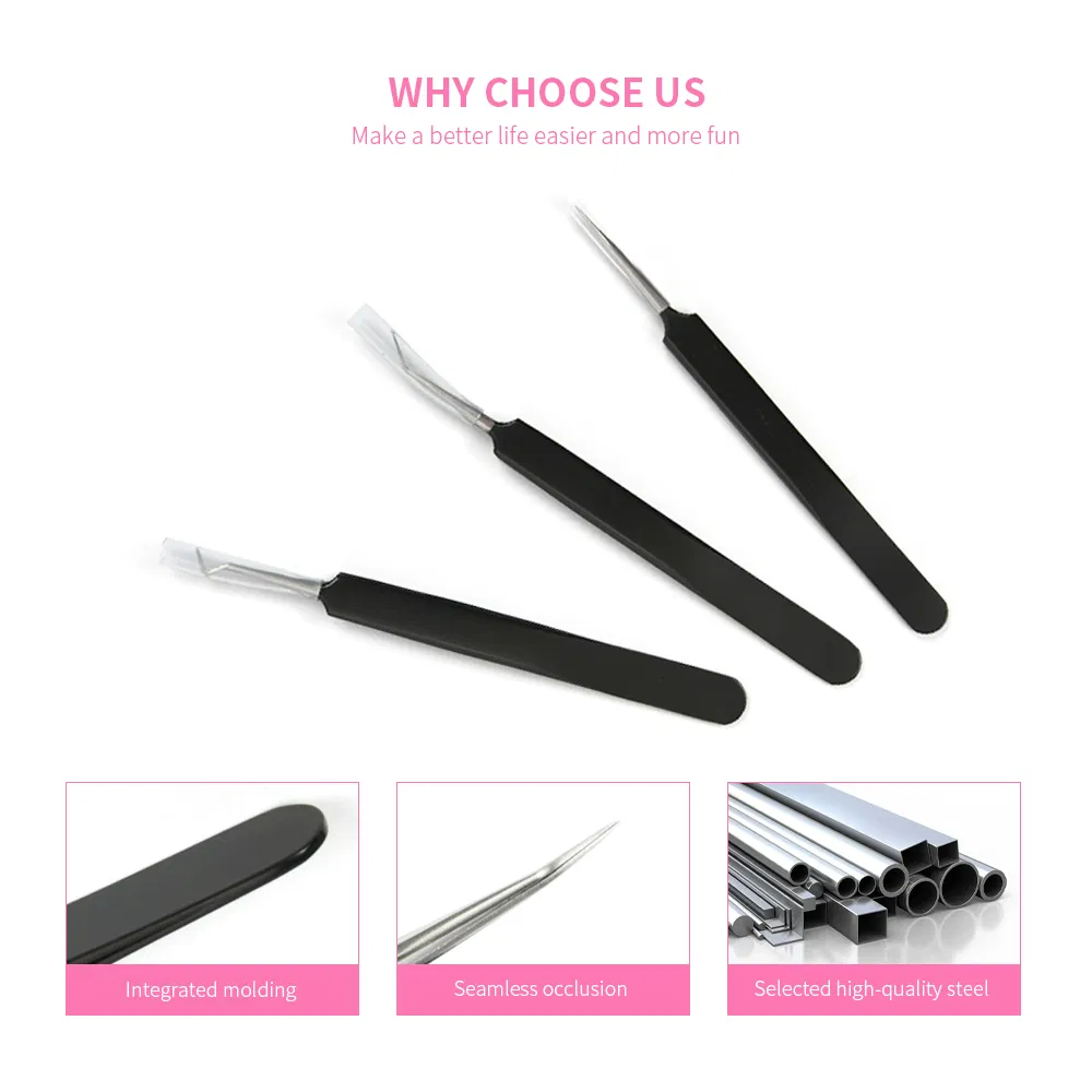 Stainless Steel Facial Curved Blackhead Remover Precision Face Nose Eyebrow Eyelash Pointed Tweezers