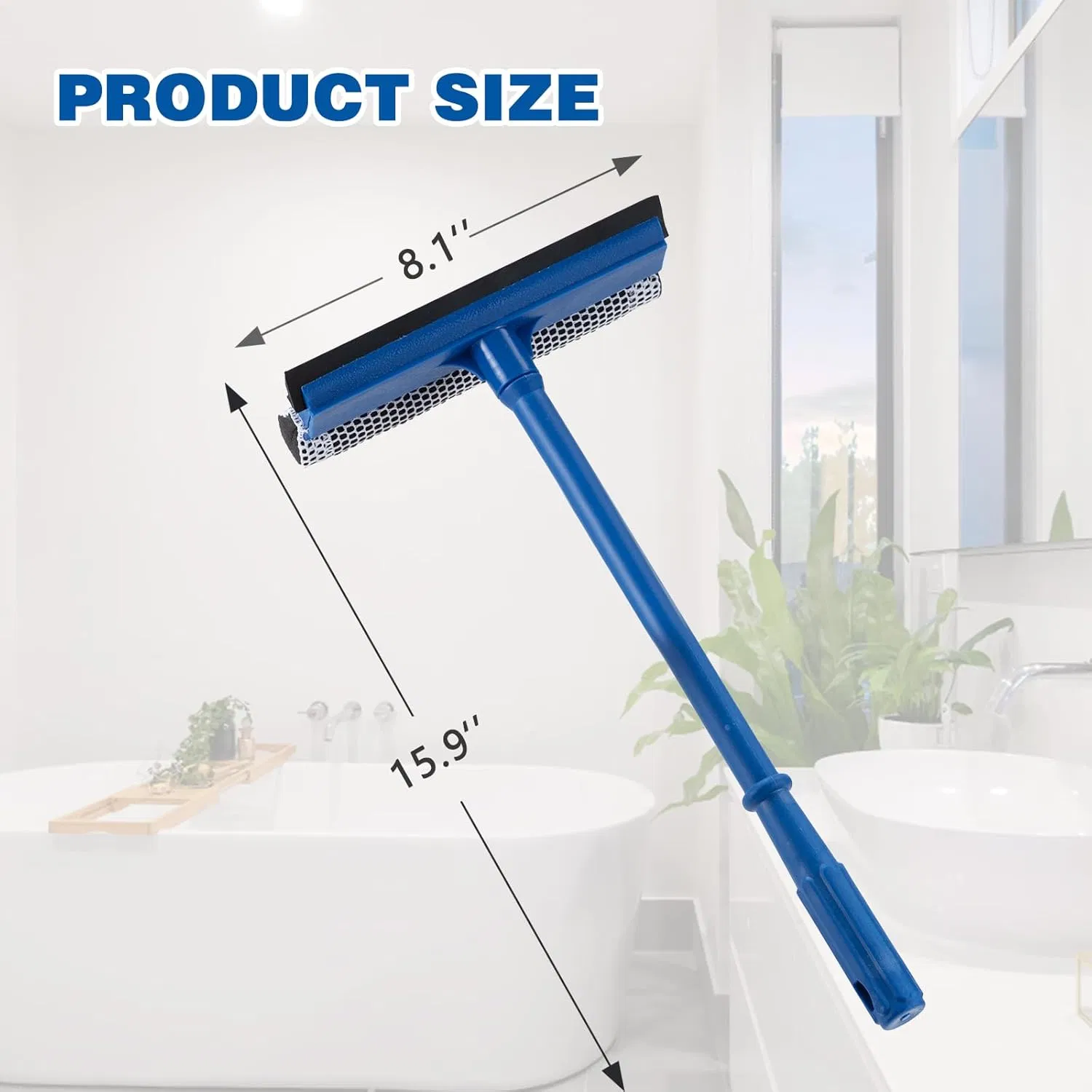 Window Squeegee for Car,2 in 1 Squeegee Window Cleaner with Long Stainless Steel Handle,Sponge Car Window Squeegee for Gas Station, Glass,Shower (Plastic Pole)