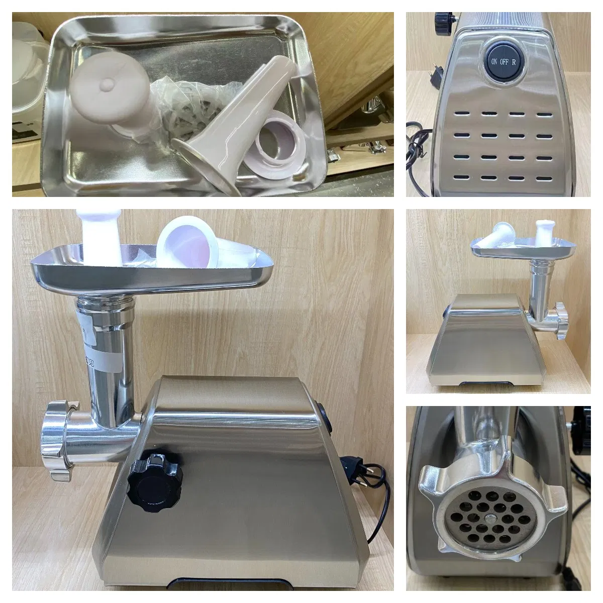 Stainless Steel Electric Meat Grinder with 3 Metal Plates Sausage Stuffer