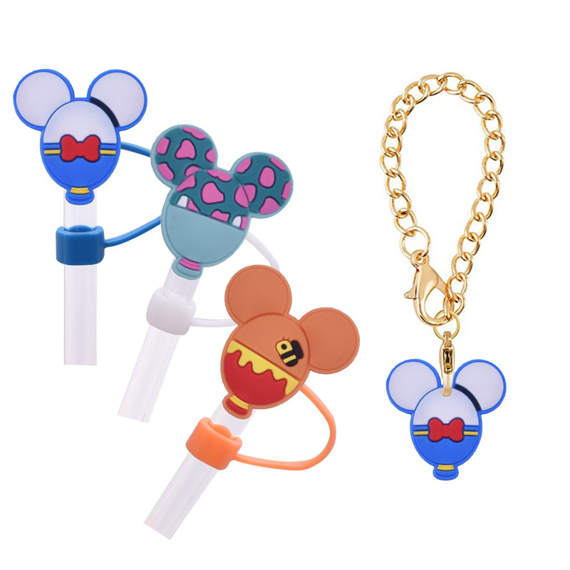 8/10m Cute Mickey Mouse Head Dust Plug Straw Cap Creative DIY Water Cup Straw Accessories in Stock for Cross-Border E-Commerce
