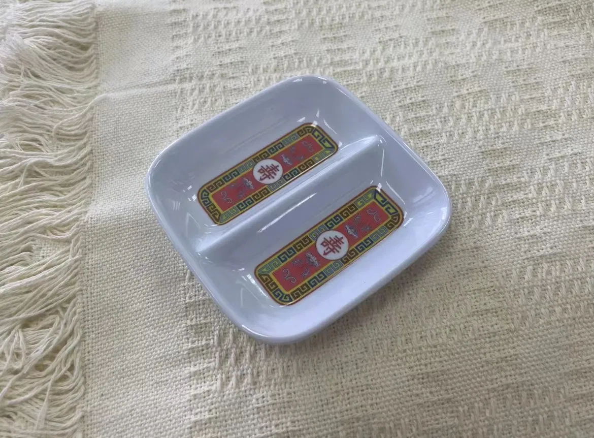 Wholesale Melamine Chinese Retro 2-Divided Square Soy Dipping Sauce Dishes