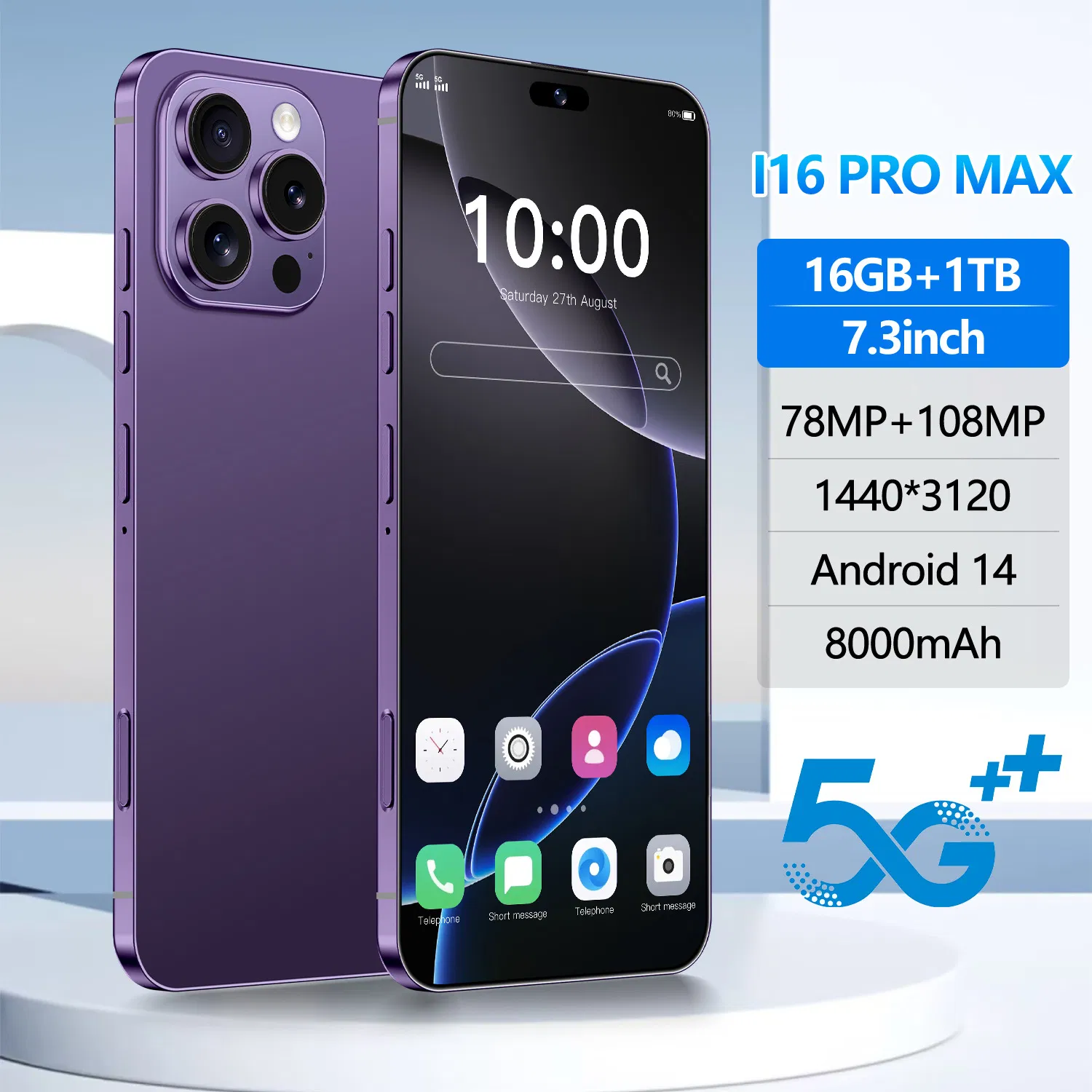 Смартфон I16 PRO Max 2025, 7.3 дюйма, 16ГБ+1ТБ, 5G