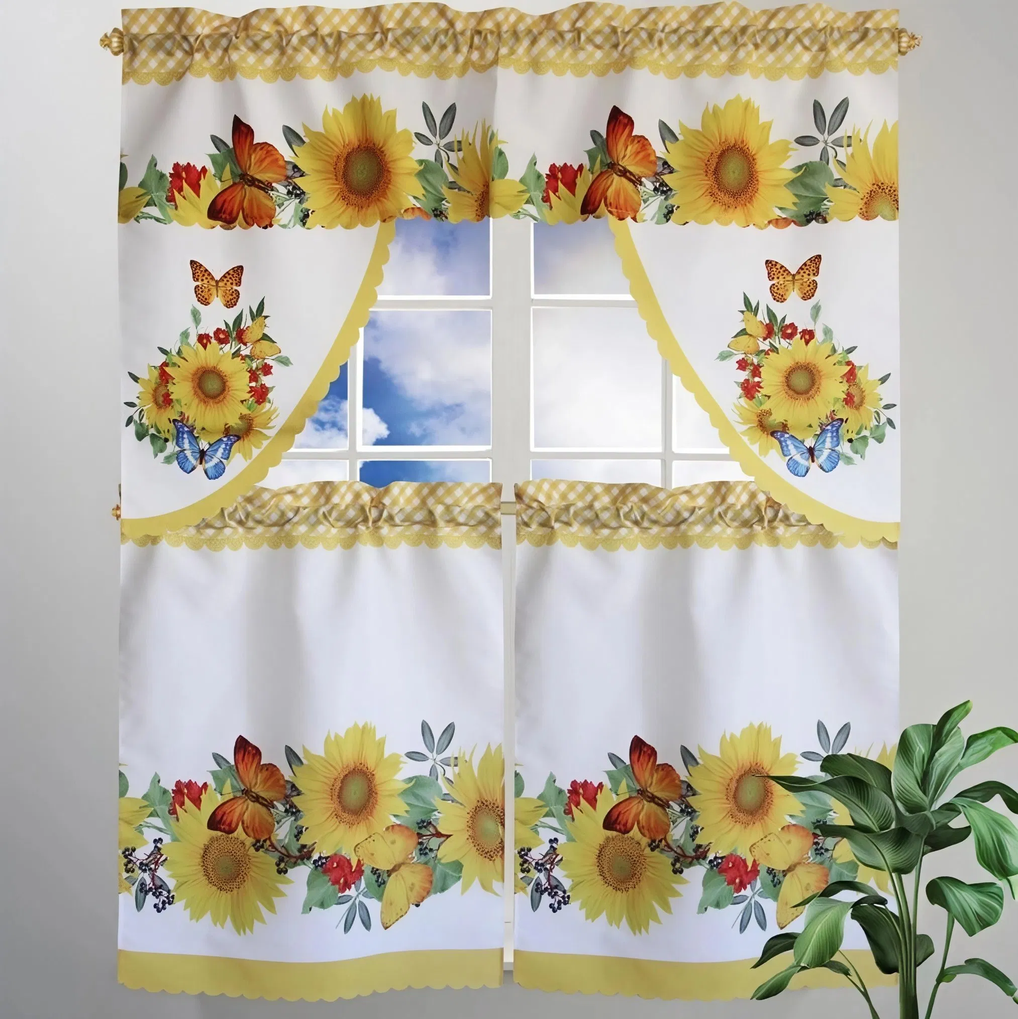 Sunflowers and Butterfly 3-PC Printing Kitchen Curtain
