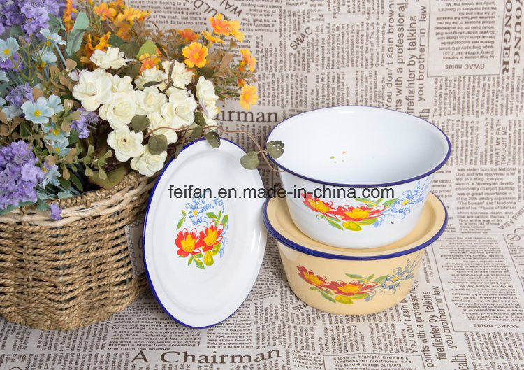White Color and Decal Metal Water Bowl for Washing Hand
