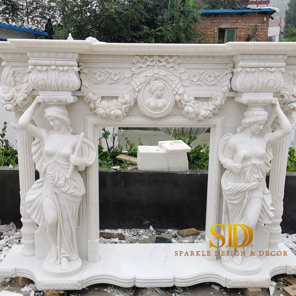 European Large Size White Marble Carving Fireplace Mantels for Sale