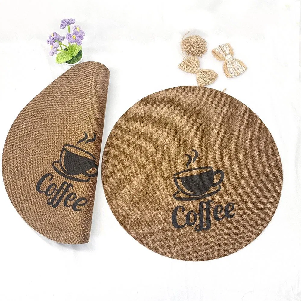Wholesale Printed Soft Polyester Waterproof Placemats Table Decor Brown Round Placemat