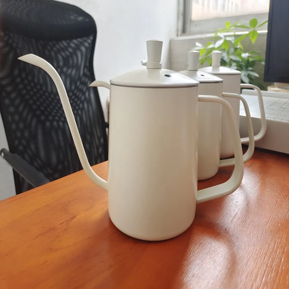 Classic Black White 350ml Coffee Stainless Steel Hand Brewing Kettle with Lid