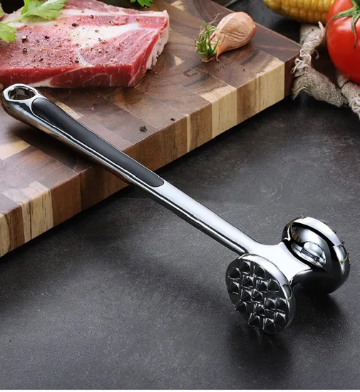 Shiny-Metal Meat Pounder Crushing Flattening Tool Kitchen Hammer Dual Sided Handle Kw001_18
