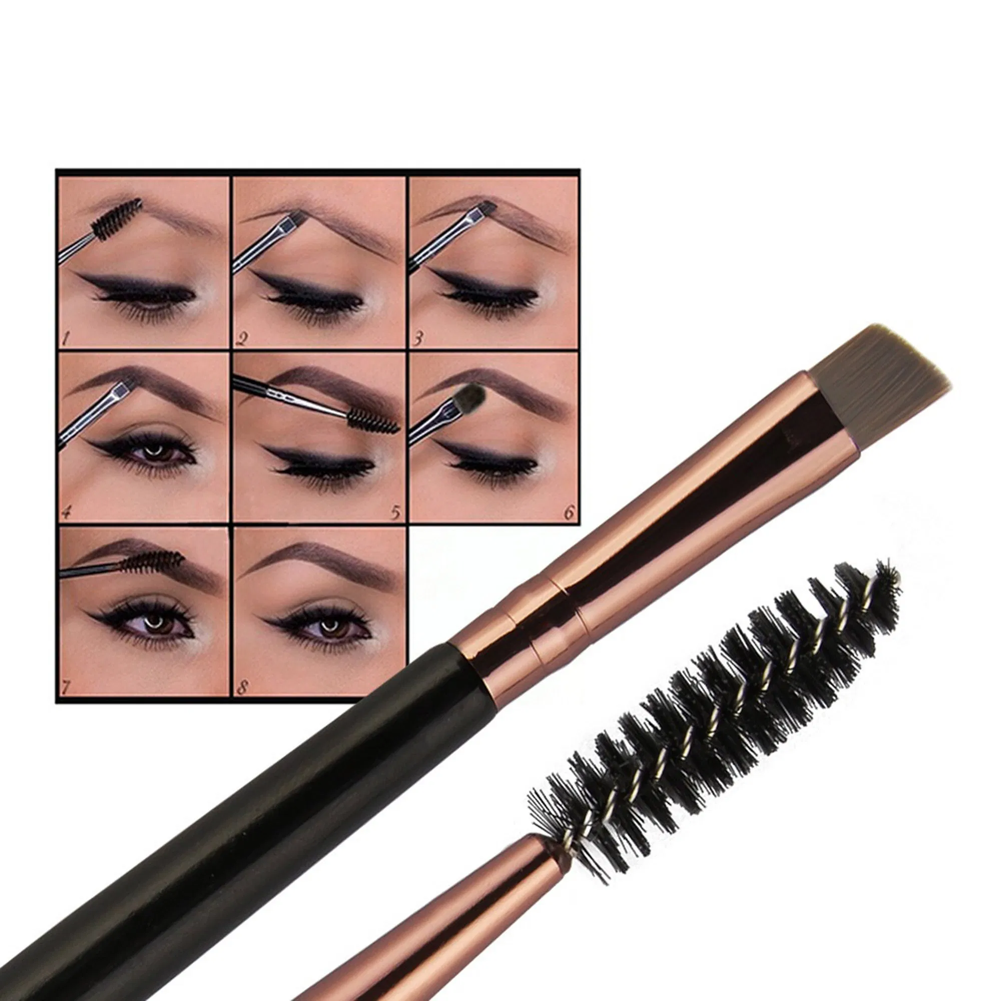 Professional Double-Ended Angled Eye Brow Brush and Spoolie Brush (Black) Eyebrow Brush