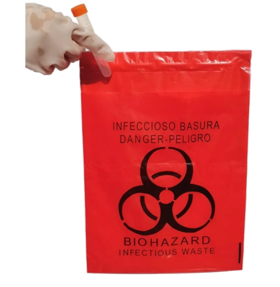 Medical Grade No Leak Stick on Biohazard Stick-on Infectious Red Waste Bag