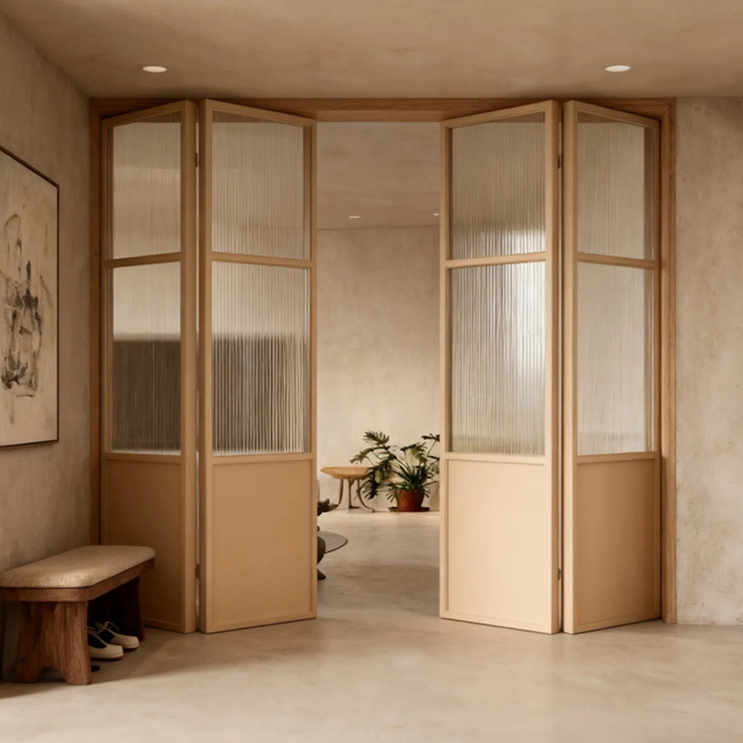 Factory Custom Sliding Without Glass Security Interior Wood Patio Doors PVC Folding Door OEM