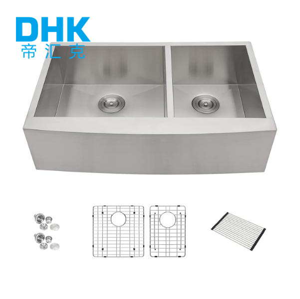 Factory Custom Apron Front Double Bowl Handmade High Quality Stainless Steel Farmhouse Kitchen Sink