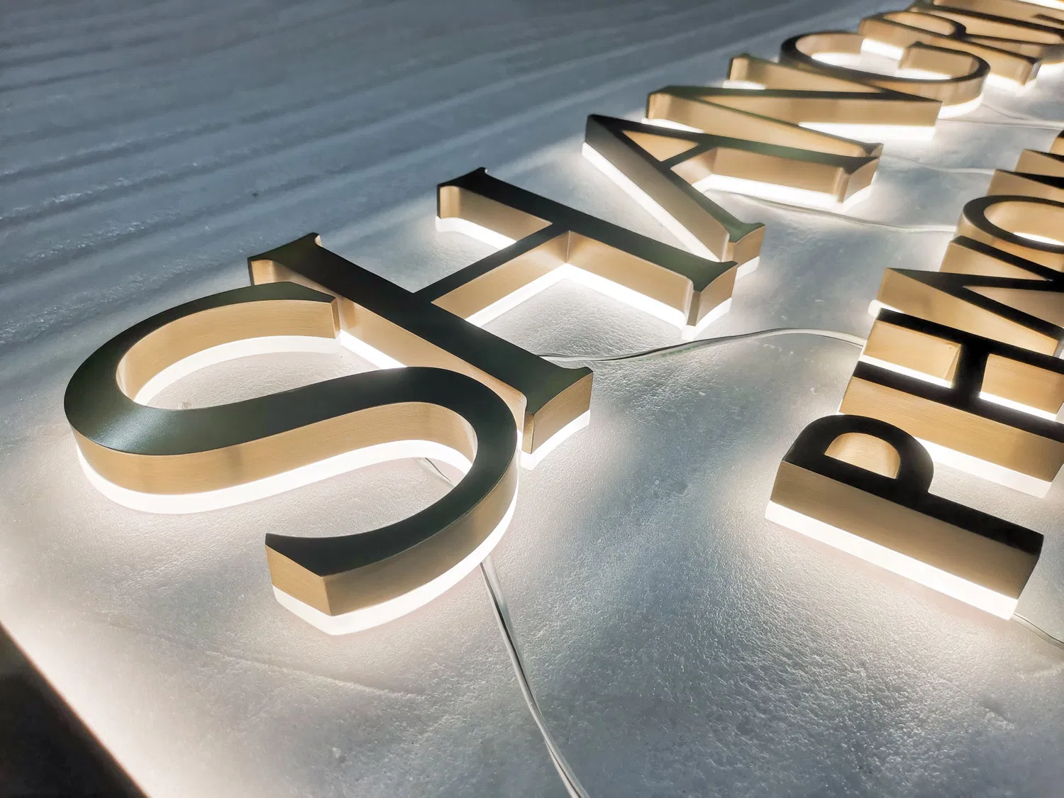 Gold Finish 3D LED Backlit Channel Letter Brushed Stainless Steel LED Letters