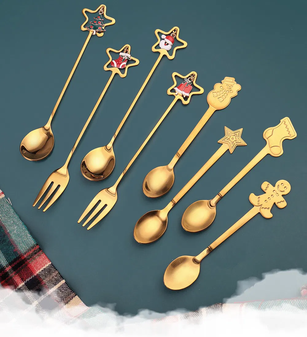 Cross-Border Christmas Spoon Set Cartoon Cute Fun Snowman Spoon Creative Christmas Dessert Spoon Fork Gift Tableware