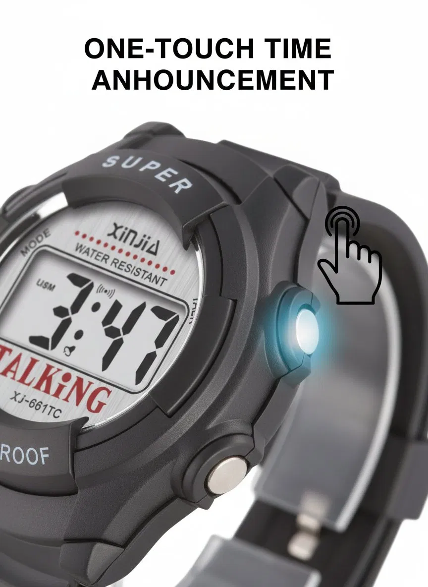 Classical Water-Proof Plastic Talking LCD Watch for Blind and Weak Eyesight People