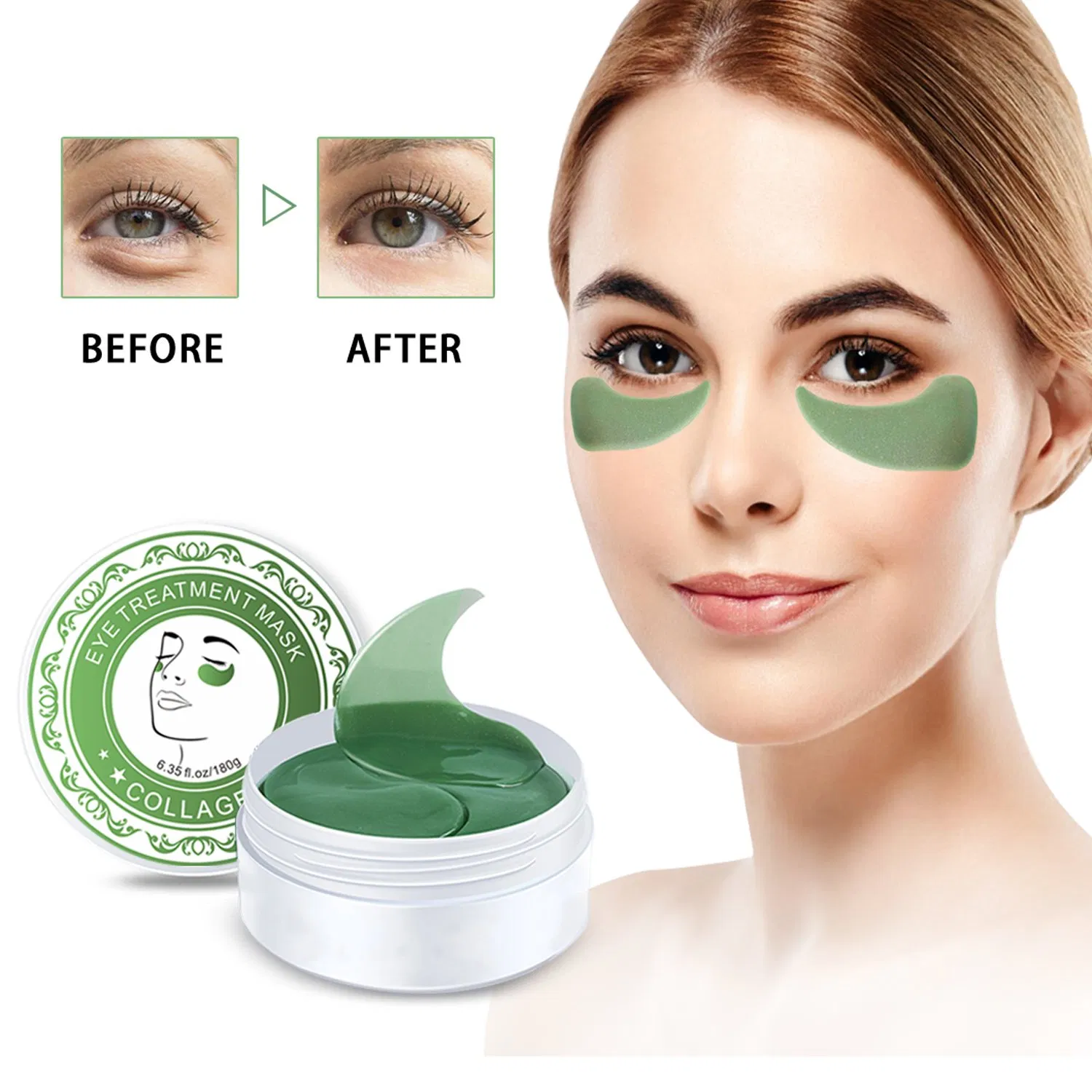 Anti-Aging Green Eye Mask Patch Lighten Dark Circles Fine Lines Eye Bags Firming Light Wrinkle Hydration Cosmetics OEM