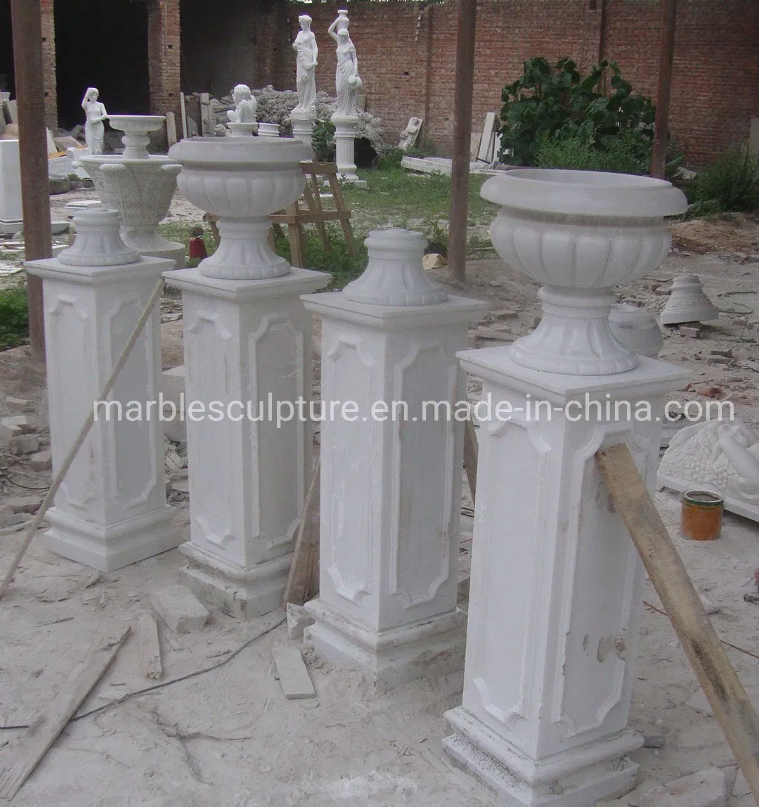 Hand Carving White Marble Column Pillar Flower Pot (SY-C038)
