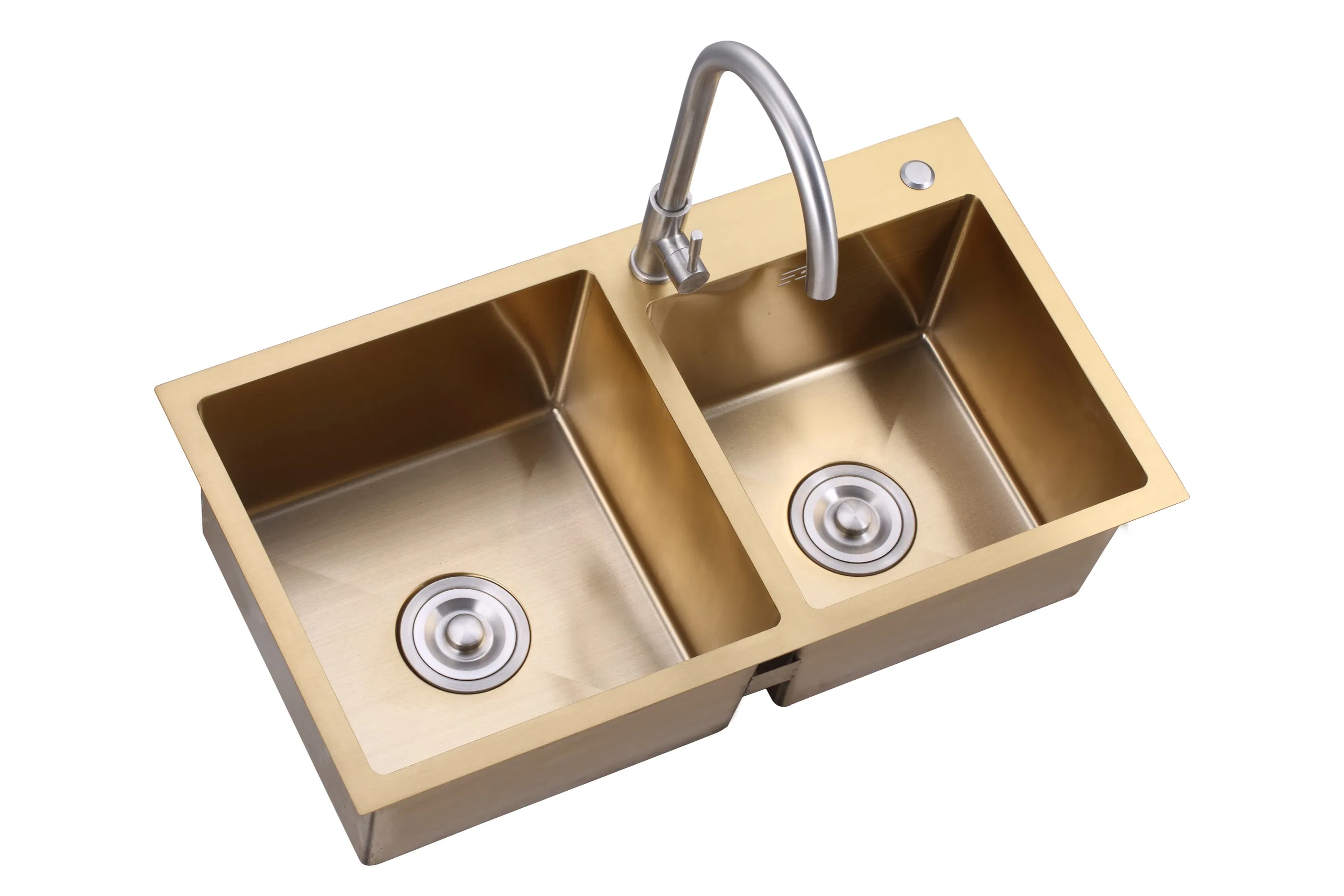 Golden Color Brushed 201 304 Stainless Steel Double Bowl Kitchen Sink for Home
