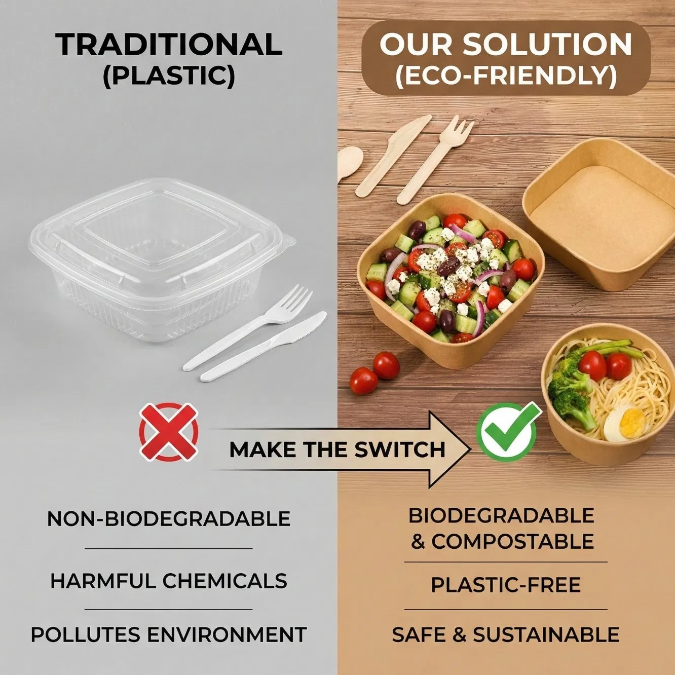 Wholesale Disposable Kraft Paper Takeaway Bowl for Food Service Packaging