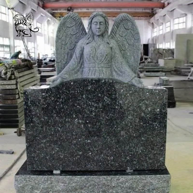 Black Natural Stone Cemetery Guardian Angel Gravestone Granite Grave Monument Tombstone Factory