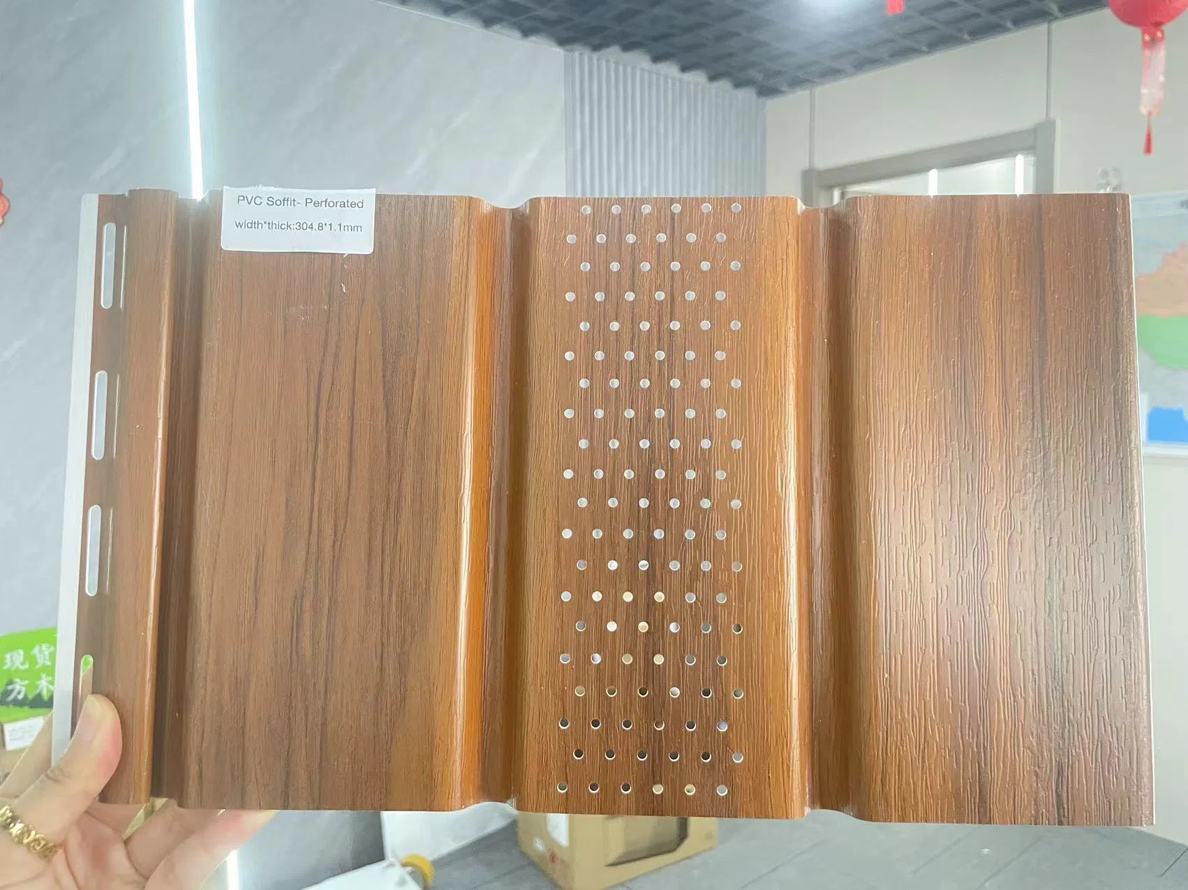 PVC Wooden Soffit Ceiling Solid and Fascia Eave Panel Stretch Ceiling Used Outer Wall Panel