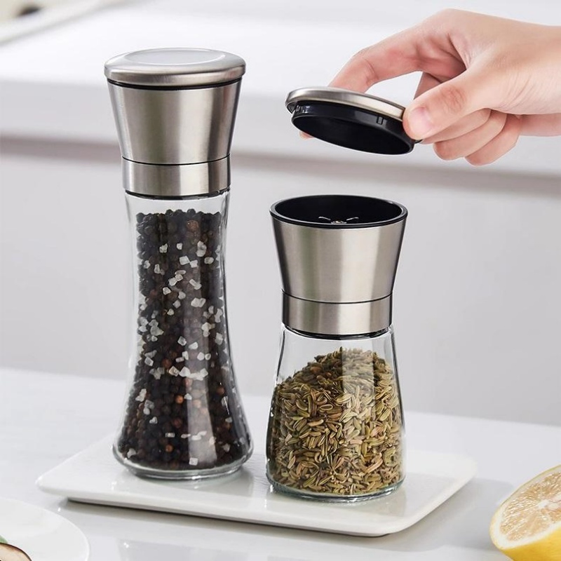 50g 80g 100g 120g 180g 200g 300g 500g Premium 304 Stainless Steel Mill Glass Spice Jar Set Adjustable Manual Salt Pepper Spice Grinder