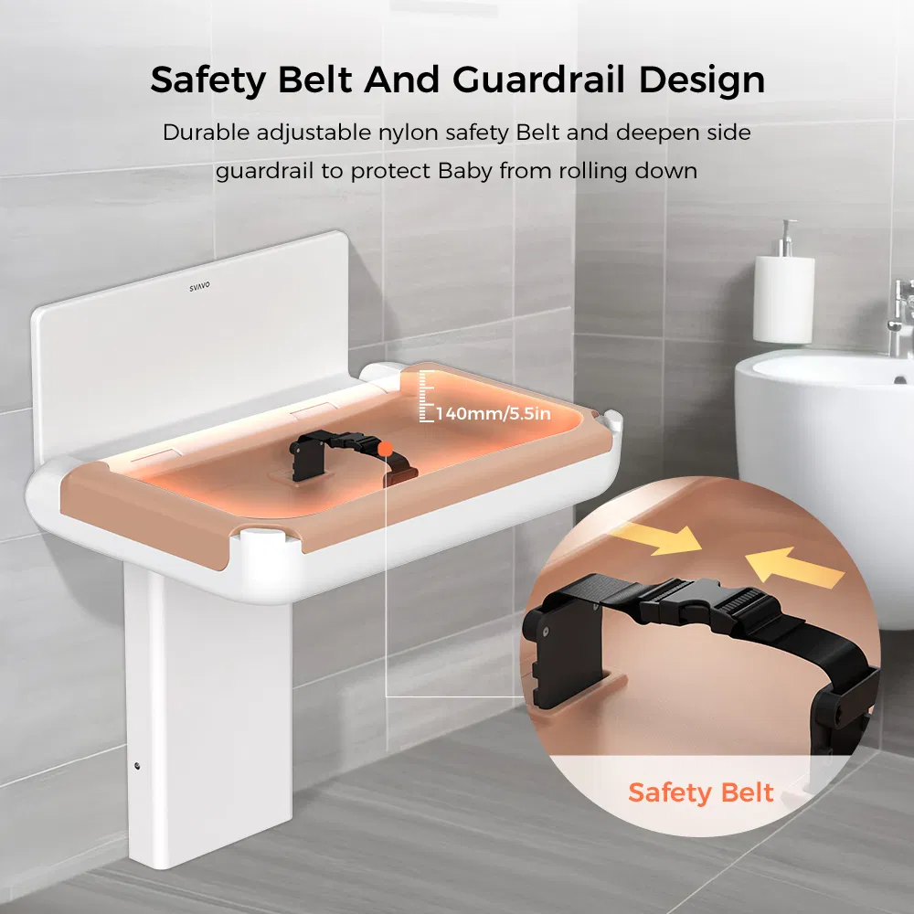 Commercial Restrooms Wall Mounted Sturdy Durable Fold-Down Baby Changing Diaper Station with Safety Straps