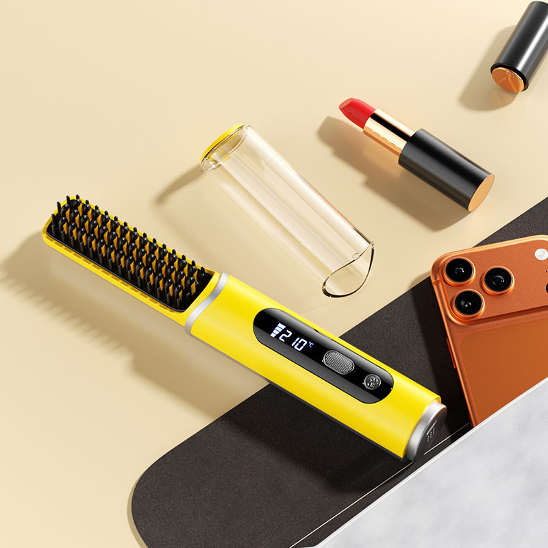 Cross-Border New Wireless Rechargeable Hair Straightening Comb Mini Compact Portable Hair Straightener Negative Ion Does Not Hurt Hair Cold Air Comb