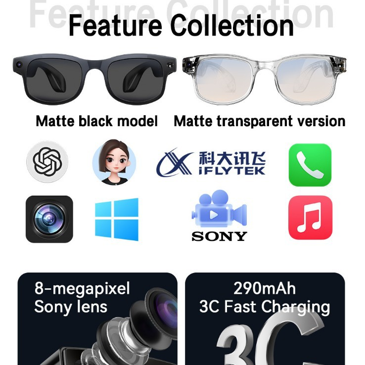 Умные очки Bluetooth с AI-переводом и записью видео