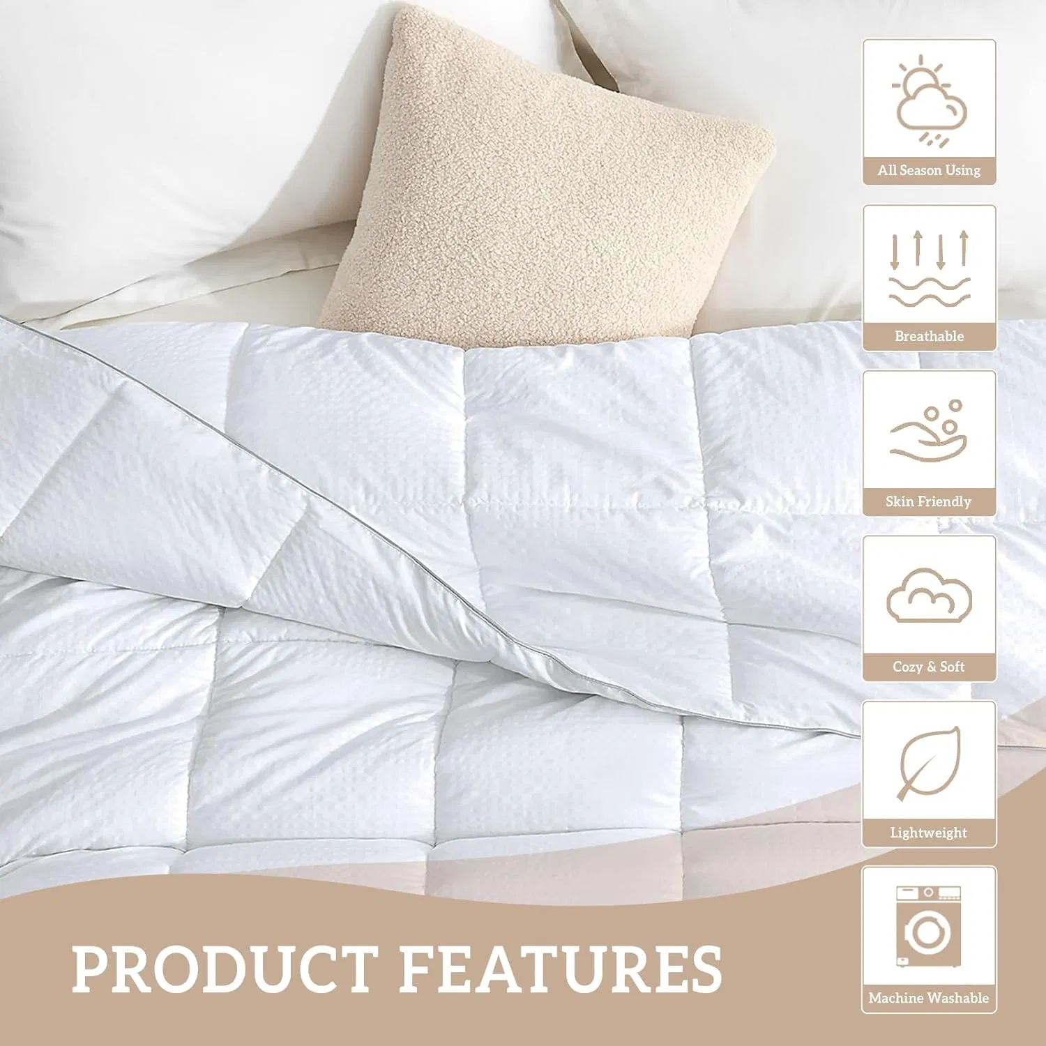 White Duvet Insert Down Alternative Comforter Twin Size Bed with Coner Tabs